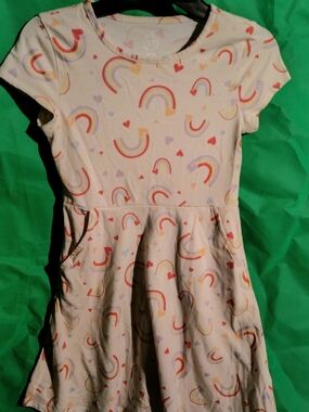 Girls' Cream Rainbow Print Short-Sleeve Dress